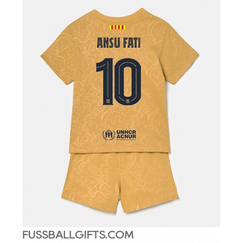Barcelona Ansu Fati #10 Fußballbekleidung Auswärtstrikot Kinder 2022-23 Kurzarm (+ kurze hosen)